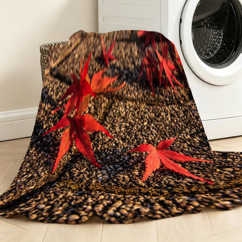 Jeté en flanelle rouge ultra doux, imprimé feuilles d'automne, Throw 50" x 60"