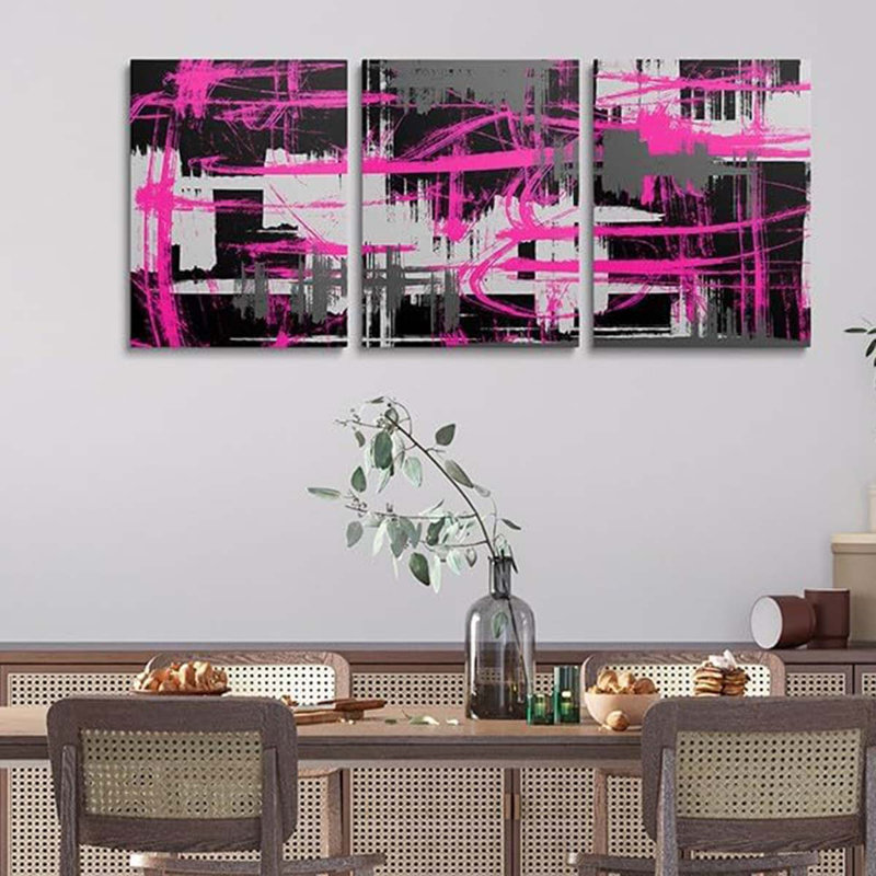 3 Piece Wrapped Canvas Print, Pink