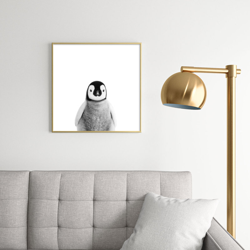 Bébé manchot noir et blanc - photographie avec cadre photo sur verre, H 20 po x l 20 po x P 1 po, Or