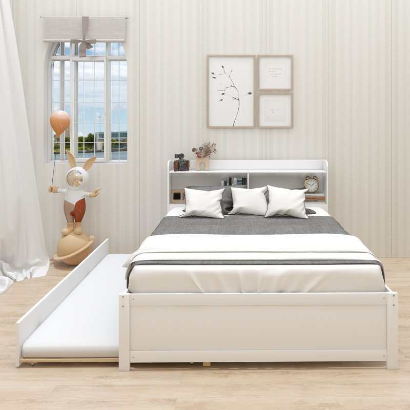 Lit plateforme double en bois massif, Blanc