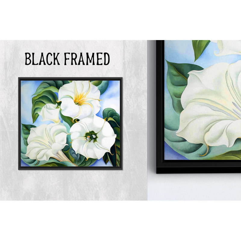 Œuvre d'art imprimée sur toile: fleur de datura avec motif de feuille verte, toiles à cadre noir 1P, H: 23,7 po x l: 23,7 po