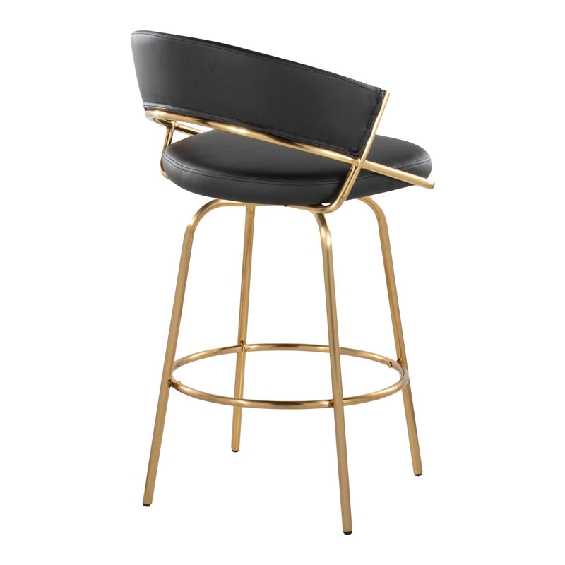 Tabouret de comptoir contemporain, Siège noir / cadre doré