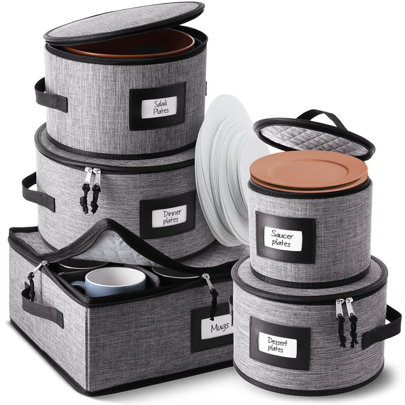5-Piece Hard Shell Dinnerware Storage Set, Gray