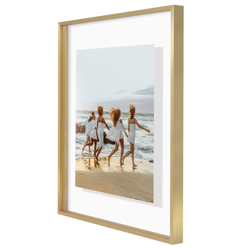 Wakas Sleek Aluminum Floating Picture Frame, Gold, 16" x 20"