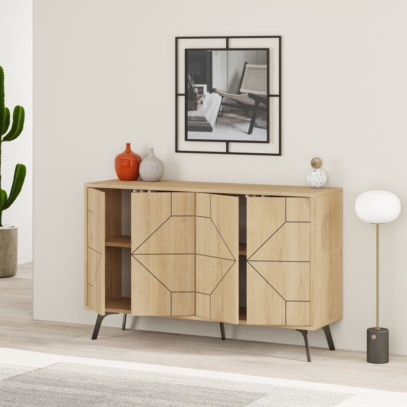 Dune Console Sideboard Geometric Design Wide 123cm, Oak