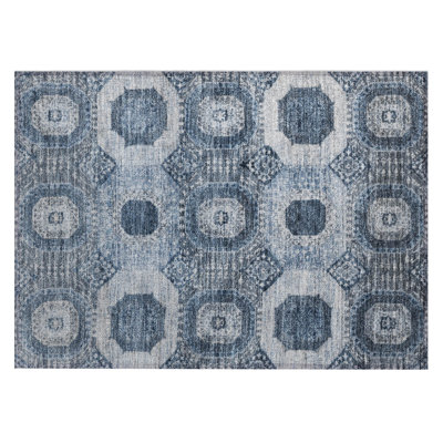 Machine Washable Indoor/Outdoor Xhevrie Blue Rug