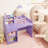 Vanity with Lighted Mirror - 2 in 1 Princess Toddler Vanity Table and Chair Set, Wooden Makeup Vanity with Open Bookshelf, Storage Cabinet & Shelves