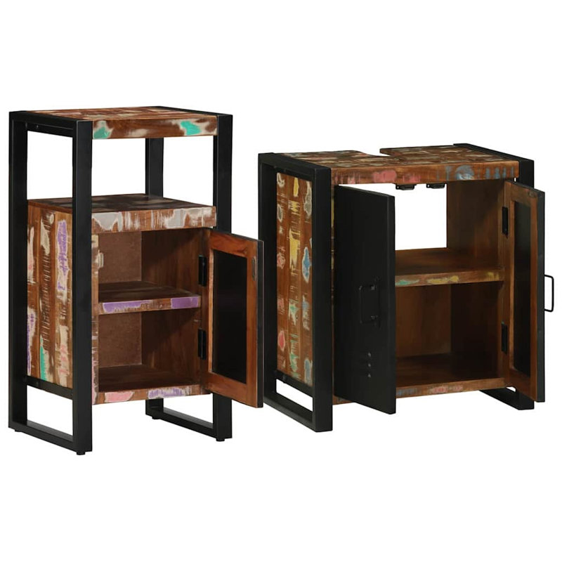 Bathroom Furniture Set 2 Pcs Soild Rough Mango Wood, Brown