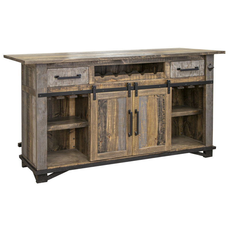Greenview Loft Rustic Solid Wood Bar Counter with Iron Handles