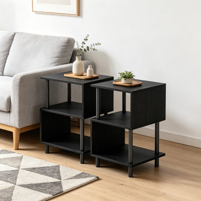 Small Side Table, End Table and Nightstand with 3-Tier Wood Shelves, Sturdy Metal Frame, 44 LBS Capacity per Shelf, Easy Assembly for Living Room or Bedroom, 2-Pack