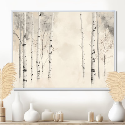 Minimal Birch Tree Forest I - Beige Woodland Wall Decor