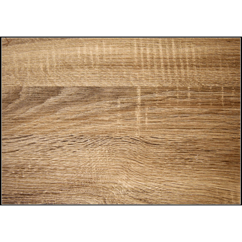 Table d'appoint d'angle étroite au design contemporain pour les entrées et les petits espaces, plateau en stratifié brun, base en métal noir