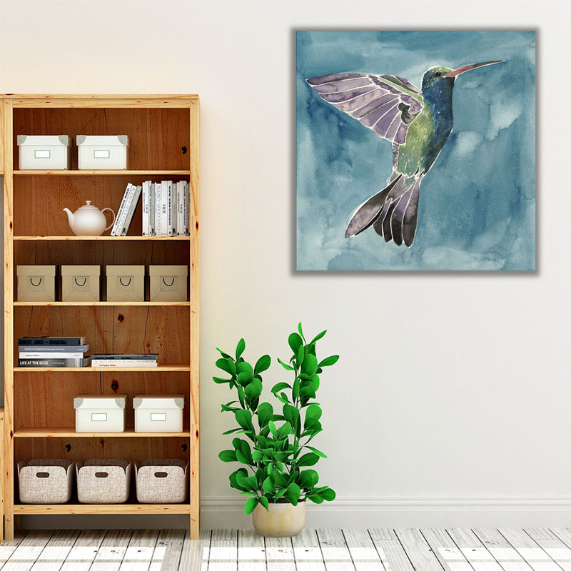 Aquarelle, colibri I - reproduction d'art sur toile, H 20 po x l 20 po