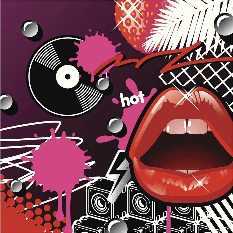 Lips And Vinyl - Wrapped Canvas Print, 30cm H x 30cm W x 3.8cm D