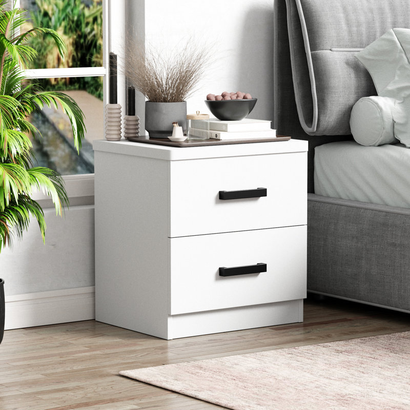  Table de chevet 2 tiroirs , Blanc