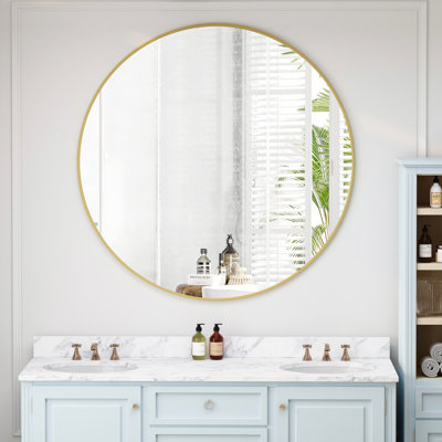 Miroir rond de 42 po, cadre mural en métal pour décoration de salle de bain