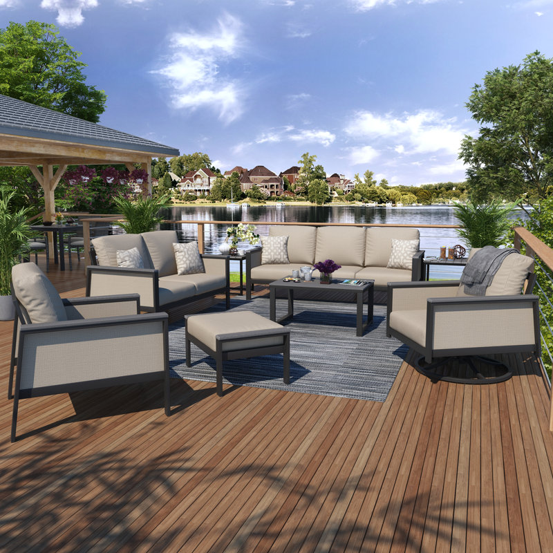 Townsend 7 Piece Sofa Seating Group with Sunbrella Cushions, Cast Silver