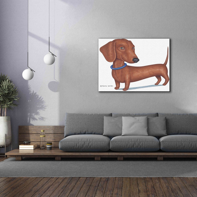 «Brown Dachshund Blue Collar» par Danny Gordon, reproduction d'art sur toile, H 40 po x l 54 po x P 1,5 po
