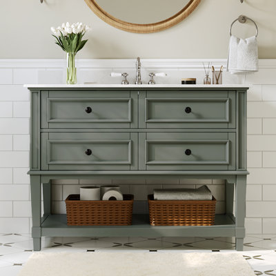 Ensemble de meuble-lavabo simple 48 po avec plateau en marbre d'ingénierie, vert 48 po