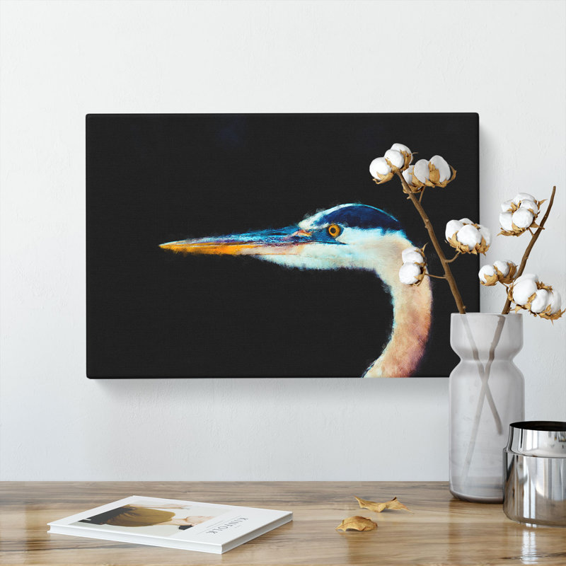 Heron Portrait - Wrapped Canvas Painting, 60cm H x 91cm W x 3cm D