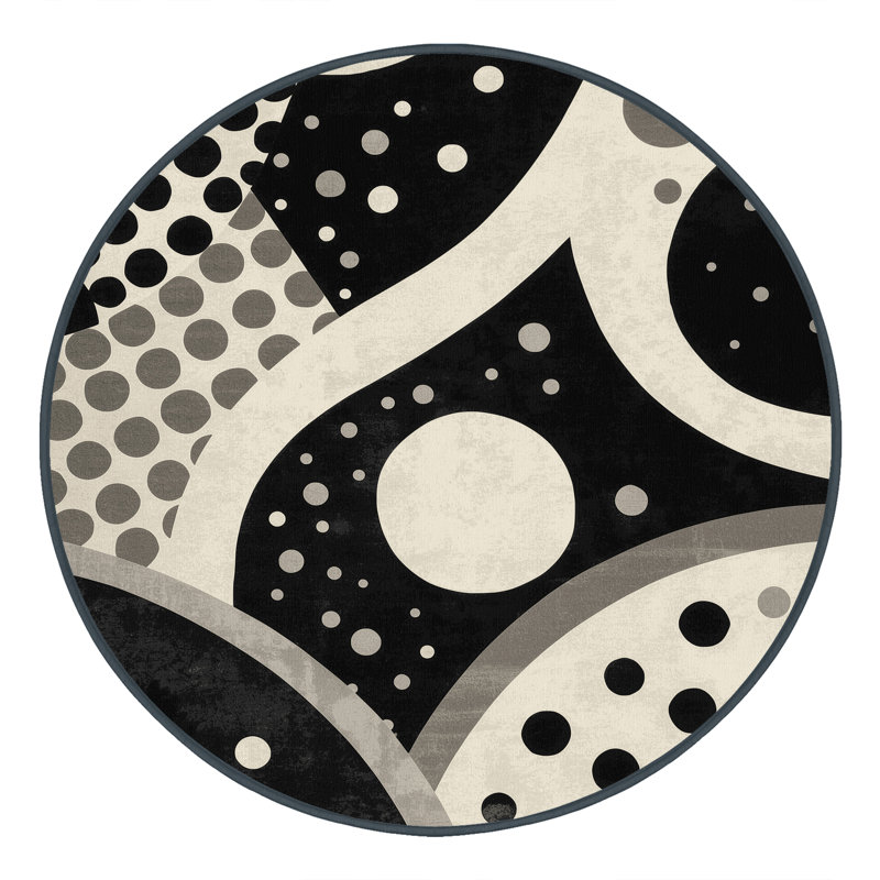 Machine Washable Pavla Casual Moroccan Rug in Beige – Black Binding, 4' Round