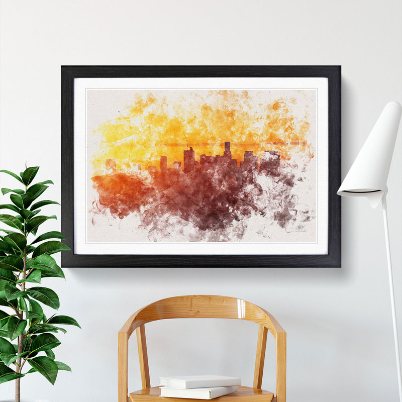 Downtown Los Angeles At Sunset - Single Picture Frame Painting on MDF, 40cm H x 60cm W x 2cm D, Black Framed