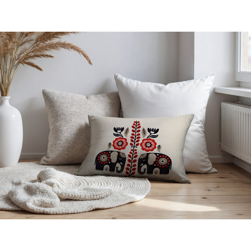 Coussin lombaire réversible intérieur / extérieur Jadi Elephant, Rouge, Rectangulaire H 18 po x l 25 po