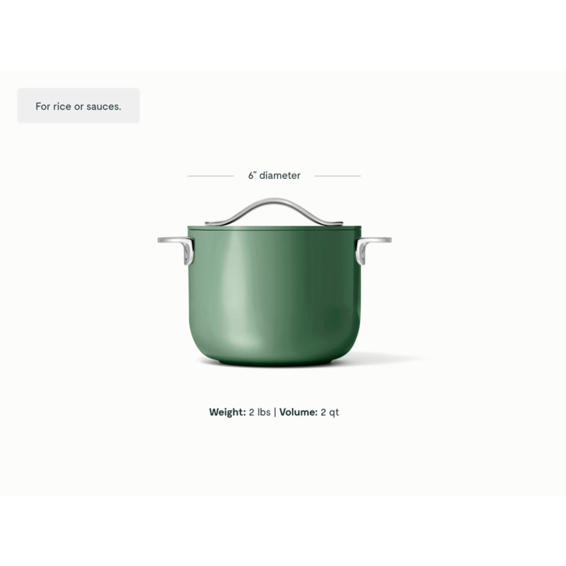 Caraway Nonstick Ceramic Petite Cooker W/ Lid, 2 quarts, Sage