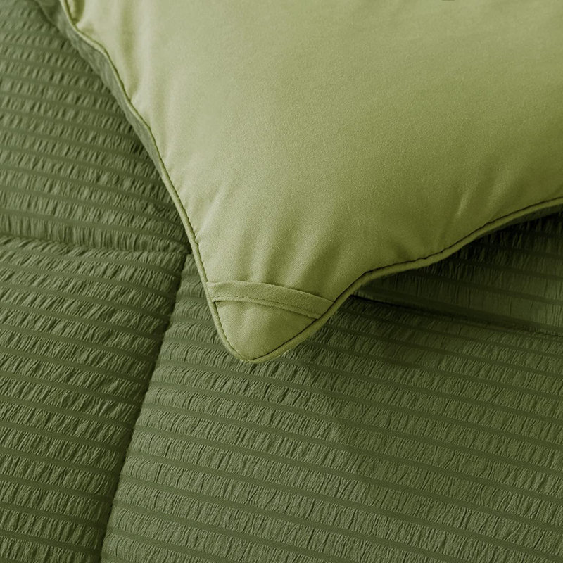 Box Stitch Comforter, King Comforter + 2 King Shams, Sage Green