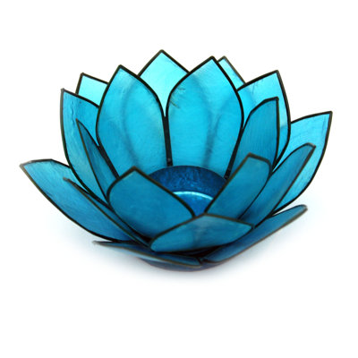 Bougeoir à bougie en forme de fleur de lotus et de bougie votive bleu turquoise côtier - 4,75 po de diamètre x 2,25 po de hauteur