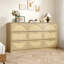 Commode 9 tiroirs avec façade en rotin, commode et armoire de rangement moderne