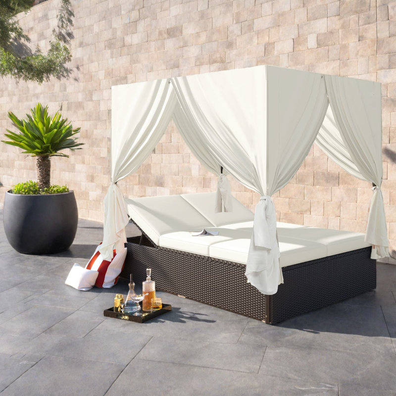 Patio Chaise Lounges Steel Rattan Adjustable Modern Daybed Poolside