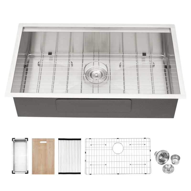 33" Undermount Kitchen Sink - 33*19*9 Inch Kitchen Sink Undermount Single Bowl 18 Gauge Stainless Steel Ledge Workstation Kitchen Sinks