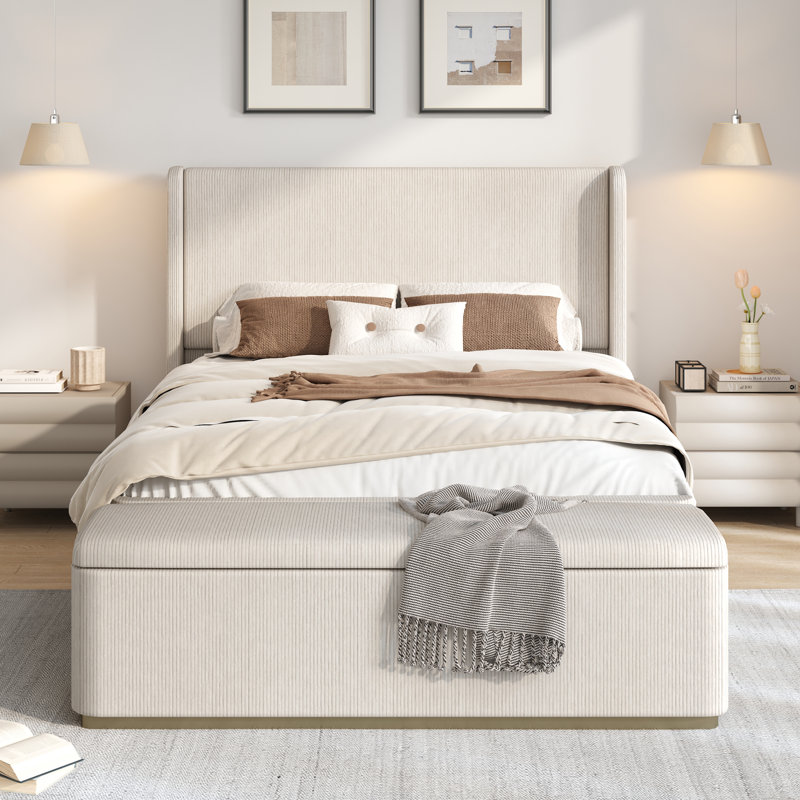Ensemble de chambre à coucher rembourrée 2 pièces, Gris clair, Très grand