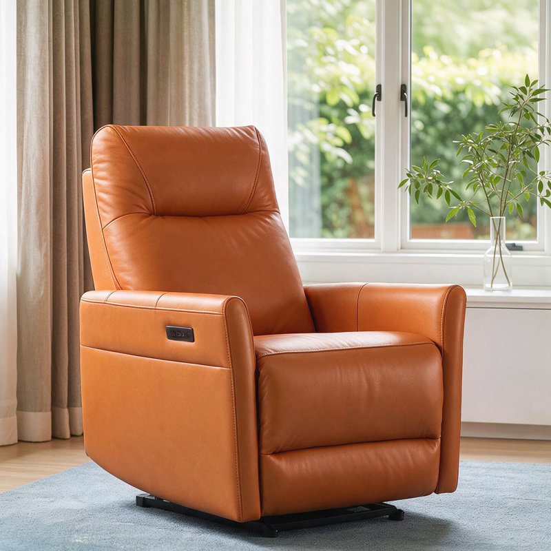 Fauteuil inclinable électrique à double moteur en cuir véritable avec appui-tête réglable, accoudoirs évasés et inclinaison zéro gravité à 170°