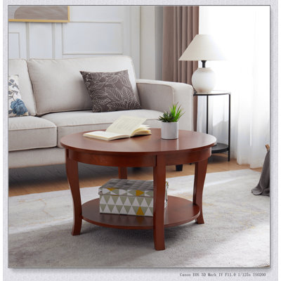 Traditional Round Coffee Table With Open Storage Shelf, 2-Tier Design For Elegant And Functional Living Spaces