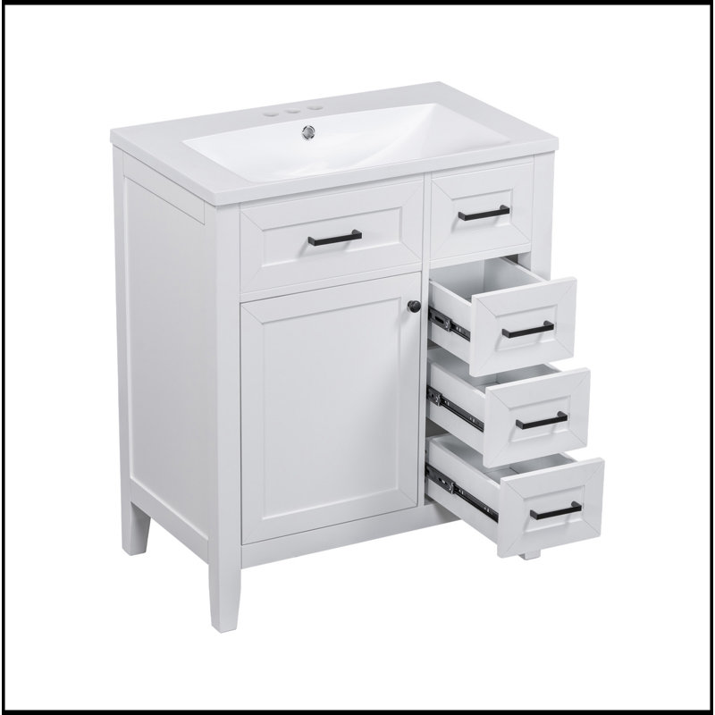 30" Bathroom Vanity With Sink Combo, Green Bathroom Cabinet With Drawers, Solid Frame And MDF Board, White/Black