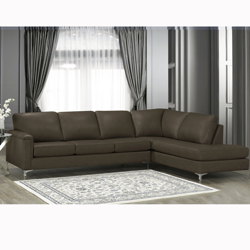 Platte Upholstered L-Shaped Sectional Right Hand Facing, Chocolate Genuine Leather