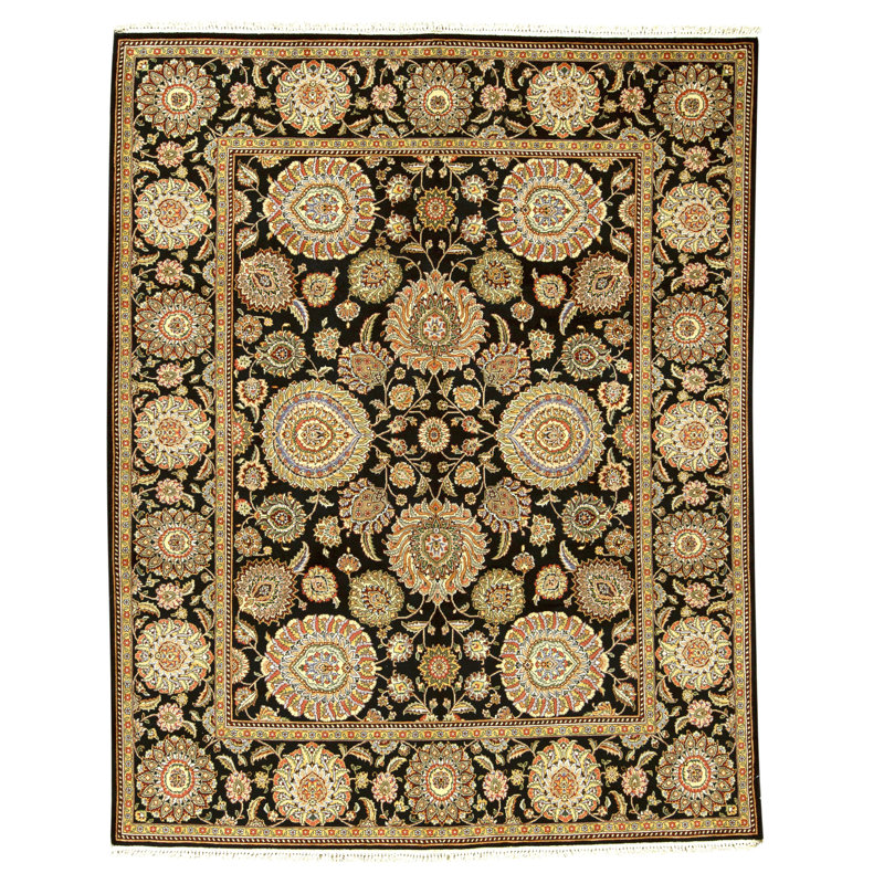 Tapis noir noué à la main de haute qualité