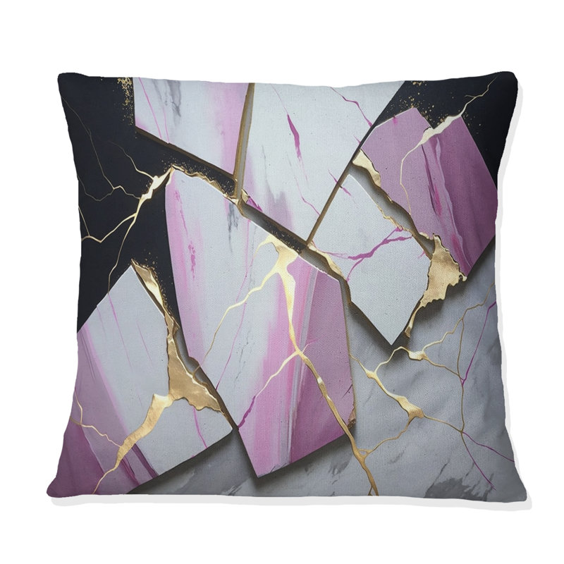 Coussin décoratif abstrait à motif géométrique abstrait en marbre II rose