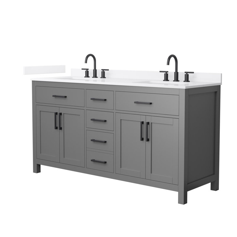 Beckett 66" Freestanding Double Bathroom Vanity with Quartz Top, White Quartz, Matte Black, Dark Gray