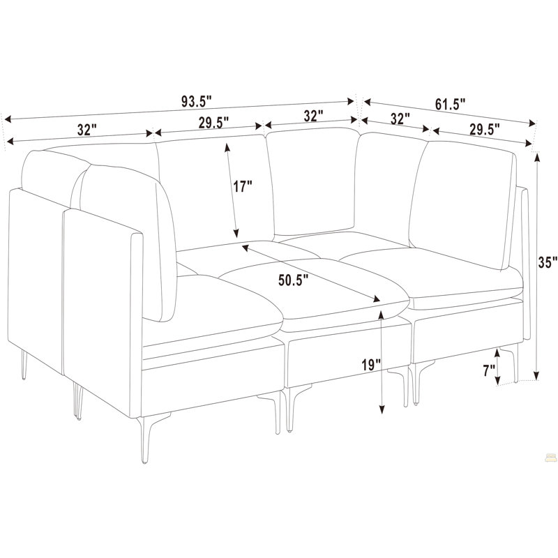 Canapé modulaire en lin rembourré avec pieds en métal