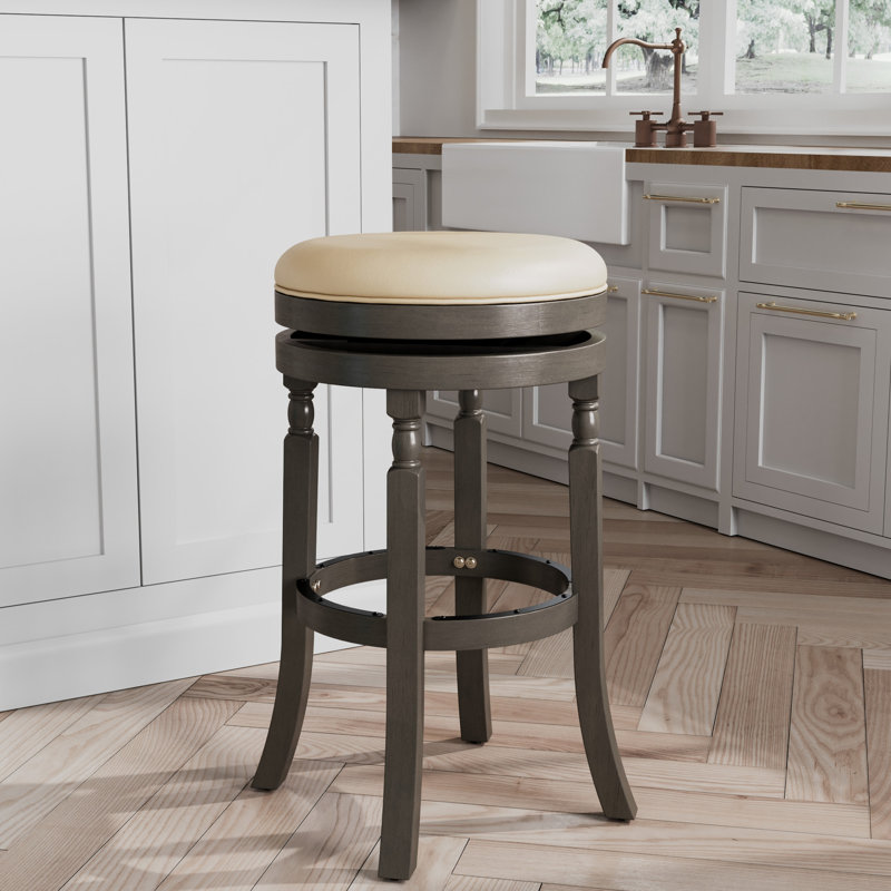 30" Weathered Gray Bar Stool With Elegant French Leather Seat - Fits Space Elegantly Stylish And Make A Lasting Impression