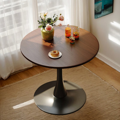 Table de salle à manger ronde en noyer, table de salle à manger moderne, table de salle à manger, plateau en MDF et base de tulipe en acier, table de cuisine