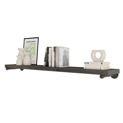 60" x 9.25" Industrial Pipe Shelf, Wall Book Shelf Floating, Shelf for Living Room, Office Shelving, Hanging Shelf for Wall, Natural Wood Shelves, Far