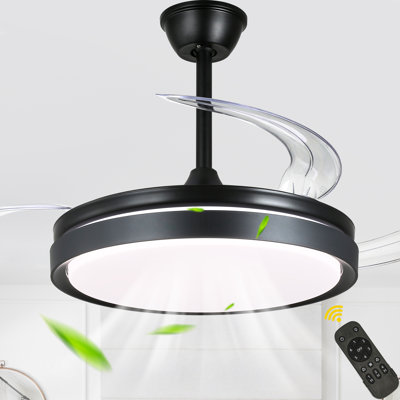 42" 3-Blade Black Ceiling Fan with Lights and Remote Control, 6-Speed Latest DC Motor Ceiling Fan for Living Room, Bedroom