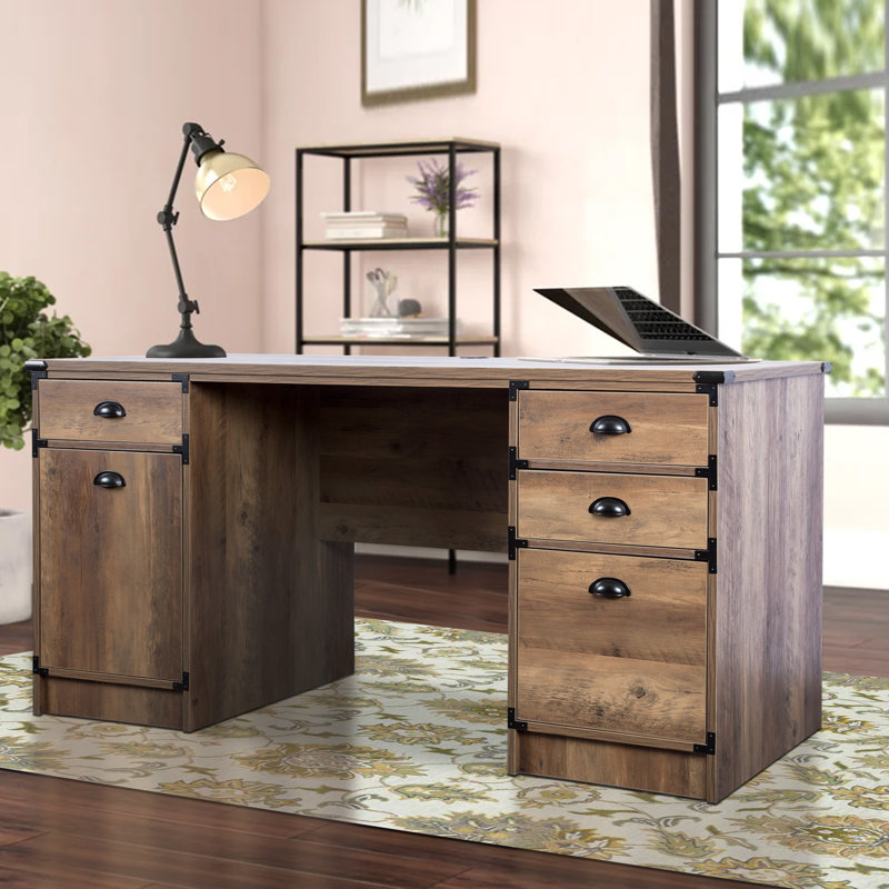 Bureau d'ordinateur à 4 tiroirs Wycombe, Chêne rustique