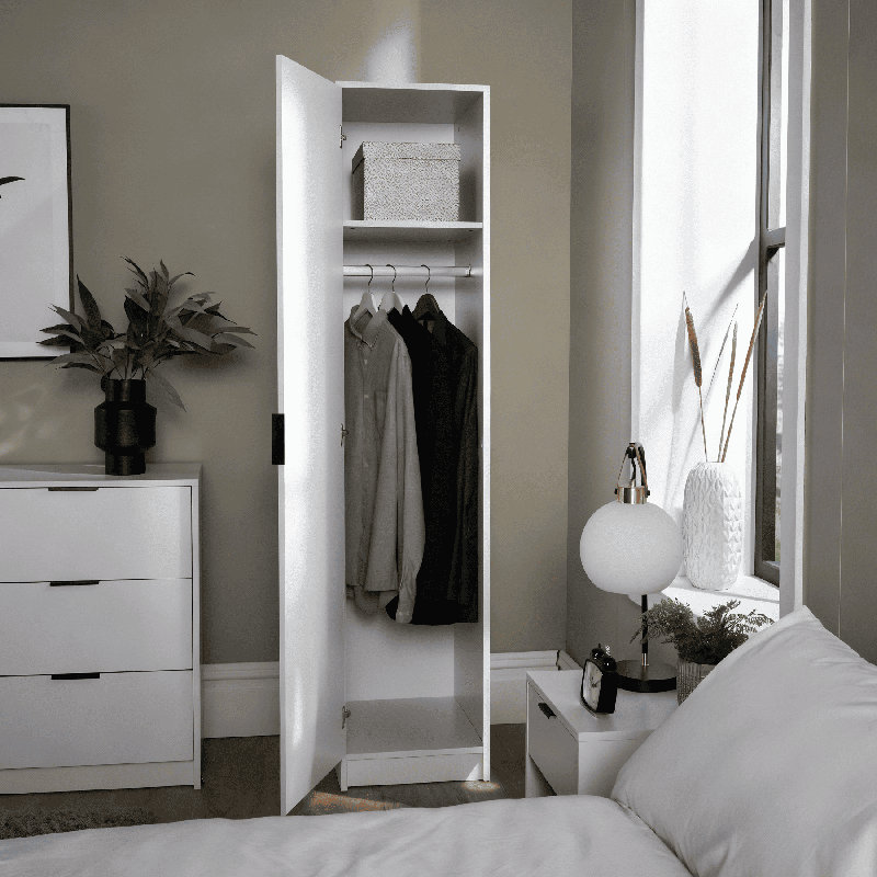 Phoenix 1 Door Hanging Rail Bedroom Storage Wardrobe, White