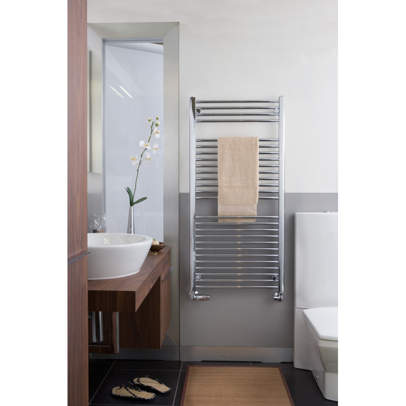 Chauffe-serviettes électrique câblé 29,5 po x 66,5 po - blanc brillant, rempli de liquide, comprend un interrupteur intelligent programmable, garantie à vie