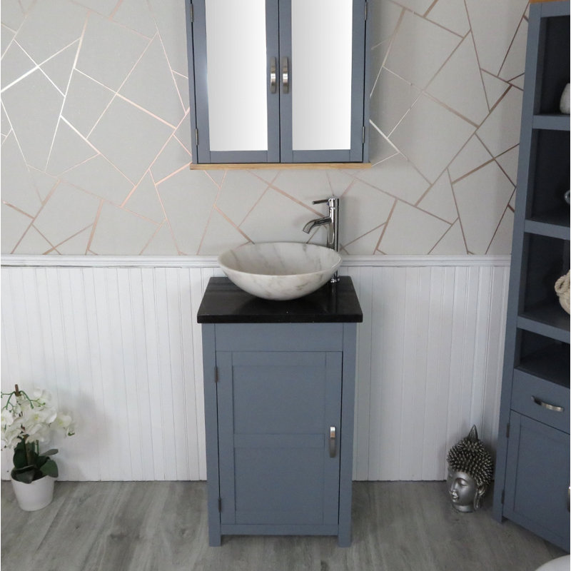 Scroggins 515mm Single Bathroom Vanity with Vessel Stone Basin, Black Quartz, Grey